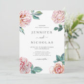 Floral Dusty Roos Blush Pink Peonies Wedding Kaart (Staand voorkant)