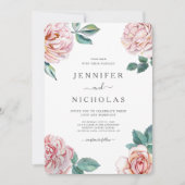 Floral Dusty Roos Blush Pink Peonies Wedding Kaart (Voorkant)