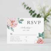 Floral Dusty Roos Blush Pink Peonies Wedding RSVP (Staand voorkant)