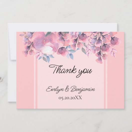 Floral Dusty roos bruiloft Bedankkaart (Voorkant)