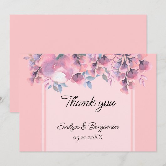 Floral Dusty roos bruiloft Bedankkaart (Voorkant / Achterkant)