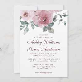 Floral Dusty Roos Burgundy Wedding Kaart
