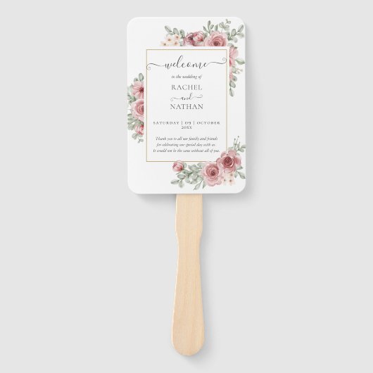Floral Dusty Roos Elegant Wedding Programme Handwaaier (Voorkant)