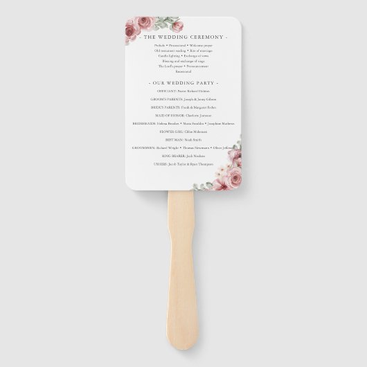 Floral Dusty Roos Elegant Wedding Programme Handwaaier (Achterkant)