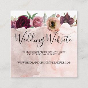 Floral Dusty Roos en Bourgogne Bruiloft Website Informatiekaartje