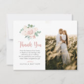 Floral Dusty Roos Eucalyptus Elegant Photo Wedding Bedankkaart (Voorkant)