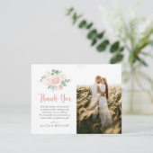 Floral Dusty Roos Eucalyptus Elegant Photo Wedding Bedankkaart (Staand voorkant)