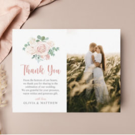 Floral Dusty Roos Eucalyptus Elegant Photo Wedding Bedankkaart