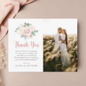 Floral Dusty Roos Eucalyptus Elegant Photo Wedding Bedankkaart