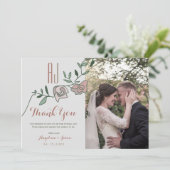 Floral Dusty Roos Fotobruiloft Bedankkaart (Staand voorkant)