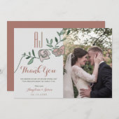 Floral Dusty Roos Fotobruiloft Bedankkaart (Voorkant / Achterkant)