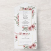 Floral Dusty Roos Gold Geometric Wedding All In One Uitnodiging (Binnen)