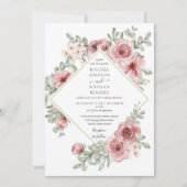 Floral Dusty Roos Gold Geometric Wedding Kaart (Voorkant)