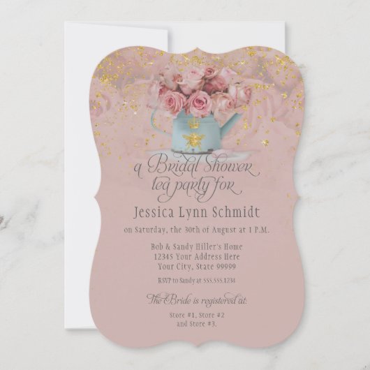 Floral Dusty Roos Gold Glitter Vrijgezellenfeest T Kaart (Voorkant)