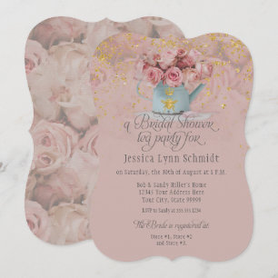 Floral Dusty Roos Gold Glitter Vrijgezellenfeest T Kaart