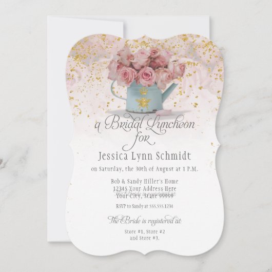 Floral Dusty Roos Gold in White Bridal Luncheon Kaart (Voorkant)