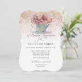 Floral Dusty Roos Gold in White Bridal Luncheon Kaart (Staand voorkant)
