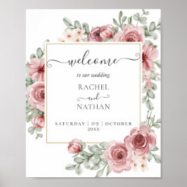 Floral Dusty Roos Gold Wedding Welkom Poster