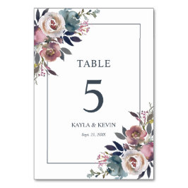 Floral Dusty Roos Mauve Navy Blue Bruiloft Kaart