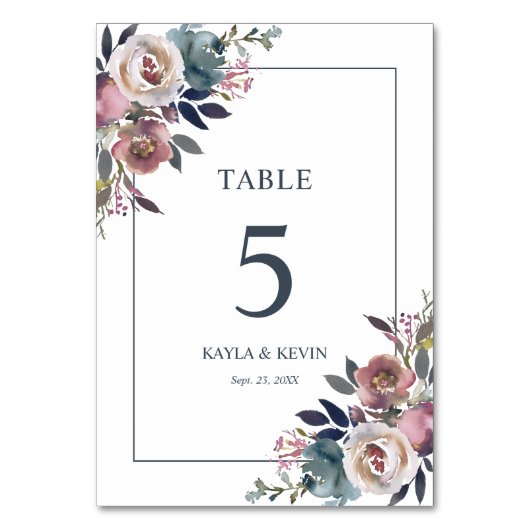 Floral Dusty Roos Mauve Navy Blue Bruiloft Kaart (Voorkant)