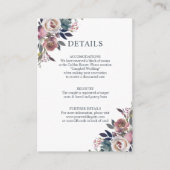 Floral Dusty Roos Mauve Navy Blue QR-code Informatiekaartje (Voorkant)