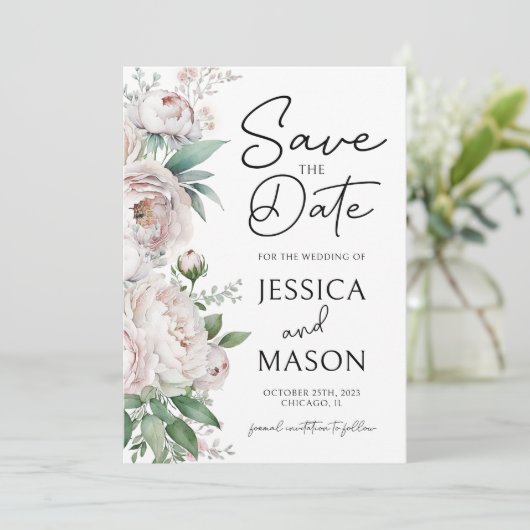 Floral dusty roos met uitzondering van de datum hu kaart (Staand voorkant)