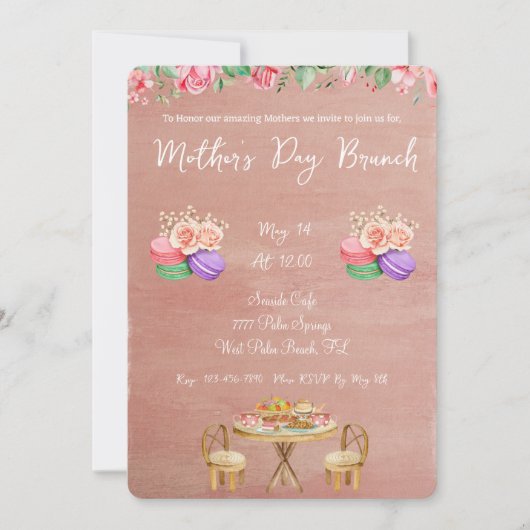 Floral Dusty Roos Moederdag Brunch Kaart (Voorkant)