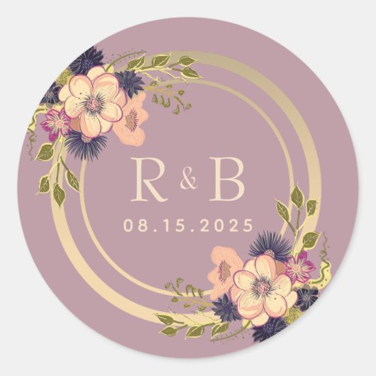 Floral Dusty Roos Monogram Weddenschap Ronde Sticker (Voorkant)