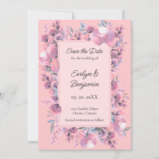Floral Dusty Roos Save The Date (Voorkant)
