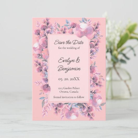 Floral Dusty Roos Save The Date (Staand voorkant)