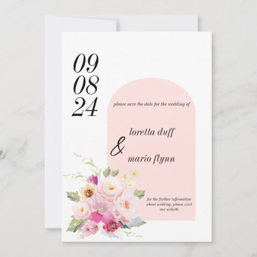 Floral Dusty Roos Sparen de datum Uitnodiging (Voorkant)