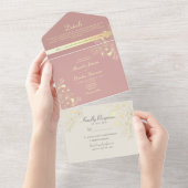 Floral Dusty Roos Wedding All In One Uitnodiging (Afscheurbaar)