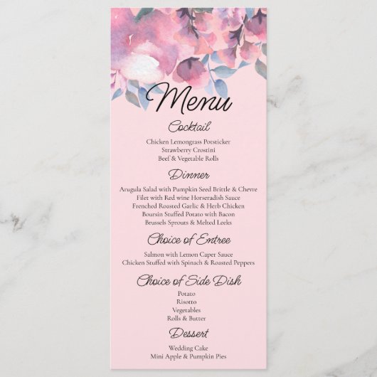 Floral, Dusty roos Wedding Menu (Voorkant)