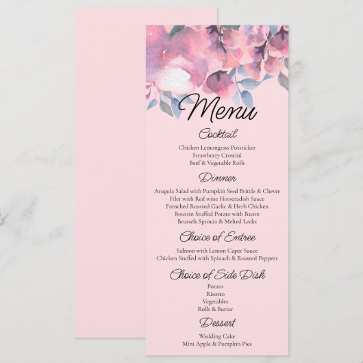 Floral, Dusty roos Wedding Menu (Voorkant / Achterkant)