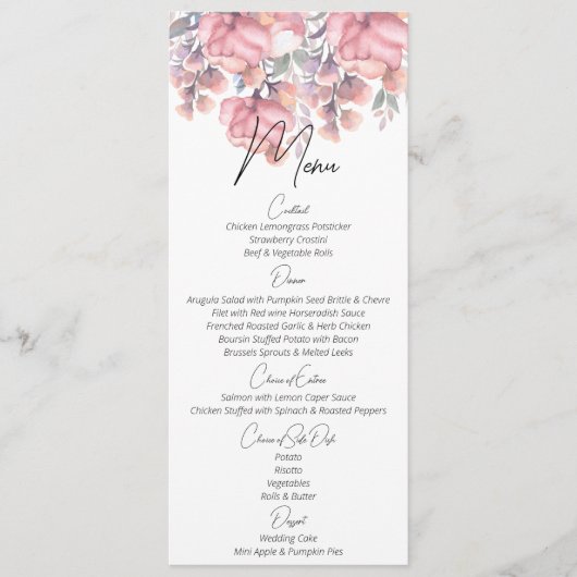 Floral, Dusty roos Wedding Menu (Voorkant)