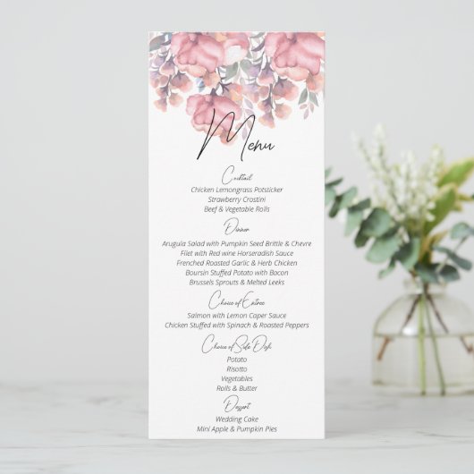 Floral, Dusty roos Wedding Menu (Staand voorkant)