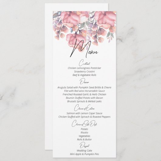 Floral, Dusty roos Wedding Menu (Voorkant / Achterkant)