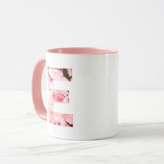 Floral E Initial Mug | Personalized Name & Traits Mok (Voorkant links)