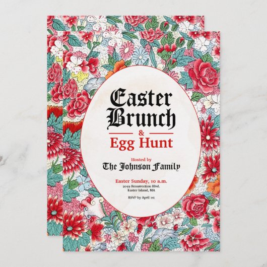 Floral Easter Brunch & Egg Hunt Uitnodiging (Voorkant / Achterkant)