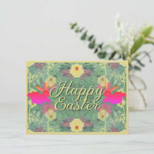 Floral Easter Bunnies w/Text Bedankkaart (Staand voorkant)
