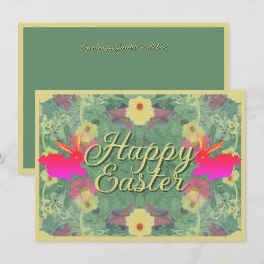 Floral Easter Bunnies w/Text Bedankkaart (Voorkant / Achterkant)