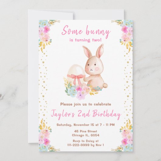 Floral Easter Bunny Birthday Kaart (Voorkant)