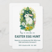 Floral Easter Bunny Egg Hunt Party Kaart (Voorkant / Achterkant)