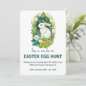 Floral Easter Bunny Egg Hunt Party Kaart (Staand voorkant)