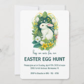 Floral Easter Bunny Egg Hunt Party Kaart (Voorkant)