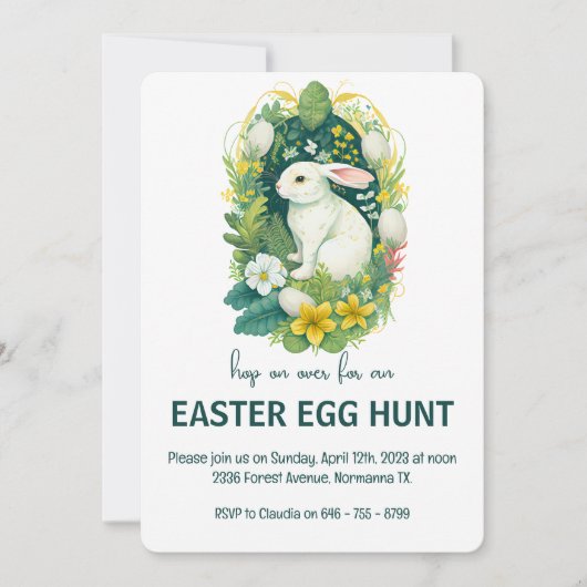 Floral Easter Bunny Egg Hunt Party Kaart (Voorkant)