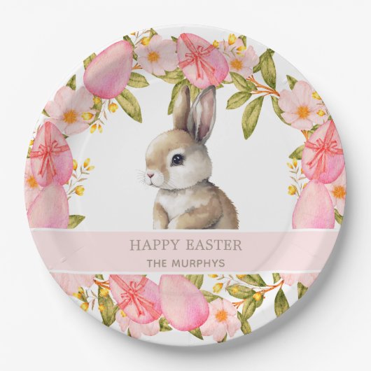 Floral Easter Bunny | Gepersonaliseerd Papieren Bordje (Voorkant)