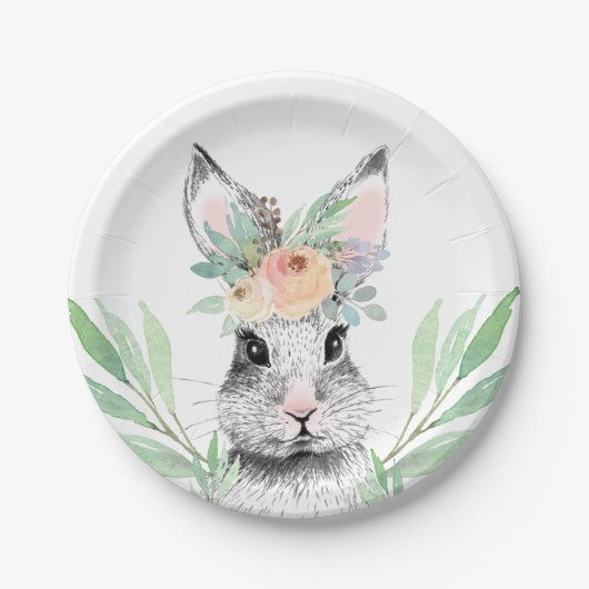 Floral Easter Bunny Papieren Bordje (Voorkant)