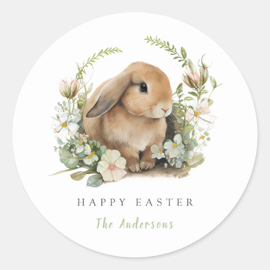Floral Easter Bunny Ronde Sticker (Voorkant)