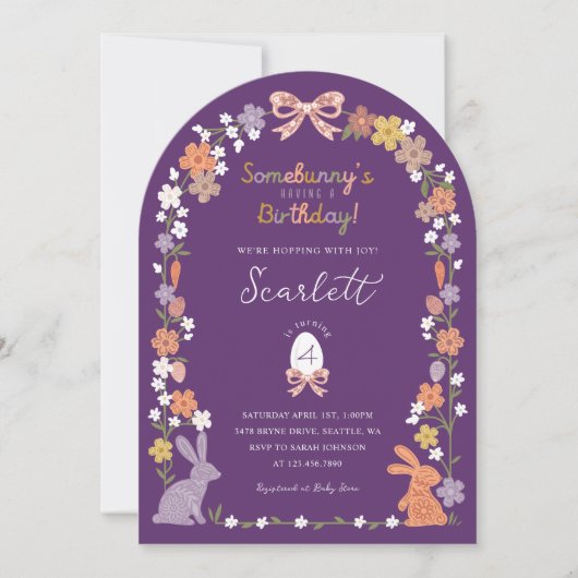 Floral Easter Bunny Somebunny is jarig Kaart (Voorkant)